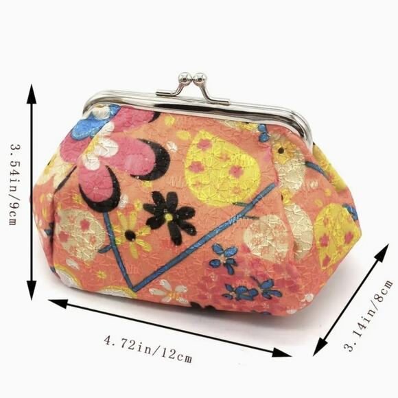 Floral Kiss Lock Coin Purse Canvas Storage Bag Lipstick Keys NEW - Picture 3 of 6